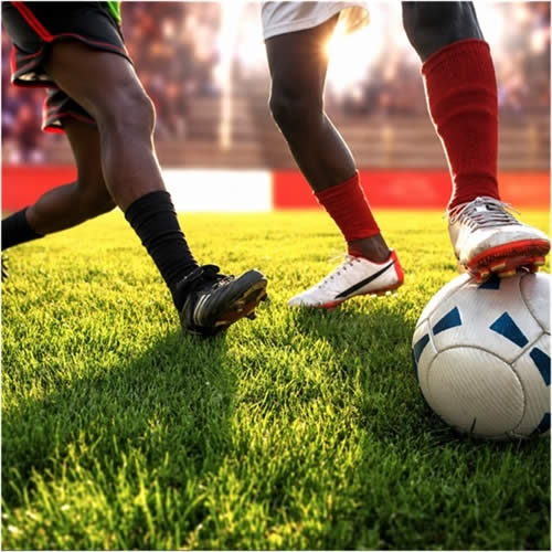 Football challenge on a bright grass field